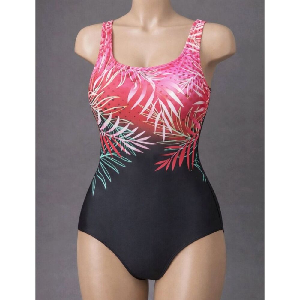 Seekers Essentials Australia Size 8 Pink and Black one Piece Swimsuit NWT
